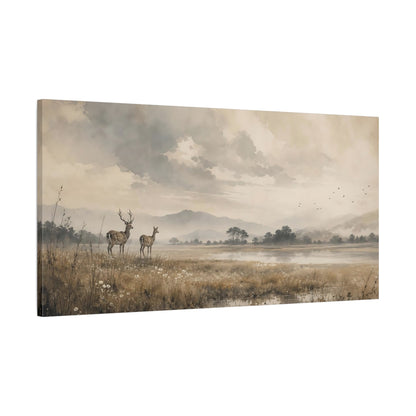 Main Mockup. Nature Deer Brown And Grey shown as stretched canvas wall art