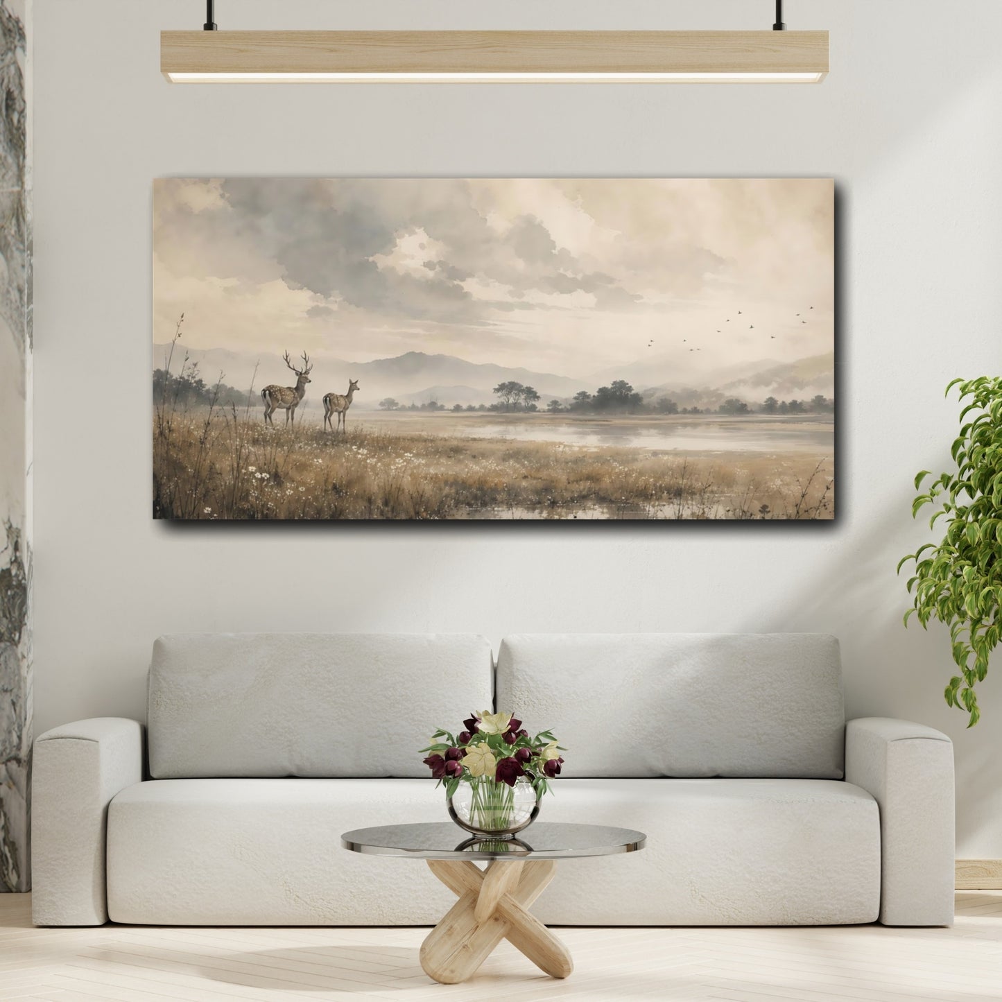 Mockup 2. Nature Deer Brown And Grey shown as stretched canvas wall art