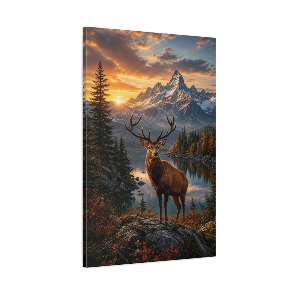 Nature Deer Brown and Orange Canvas Wall Art Print - Living Room, Above Sofa shown as canvas wall art