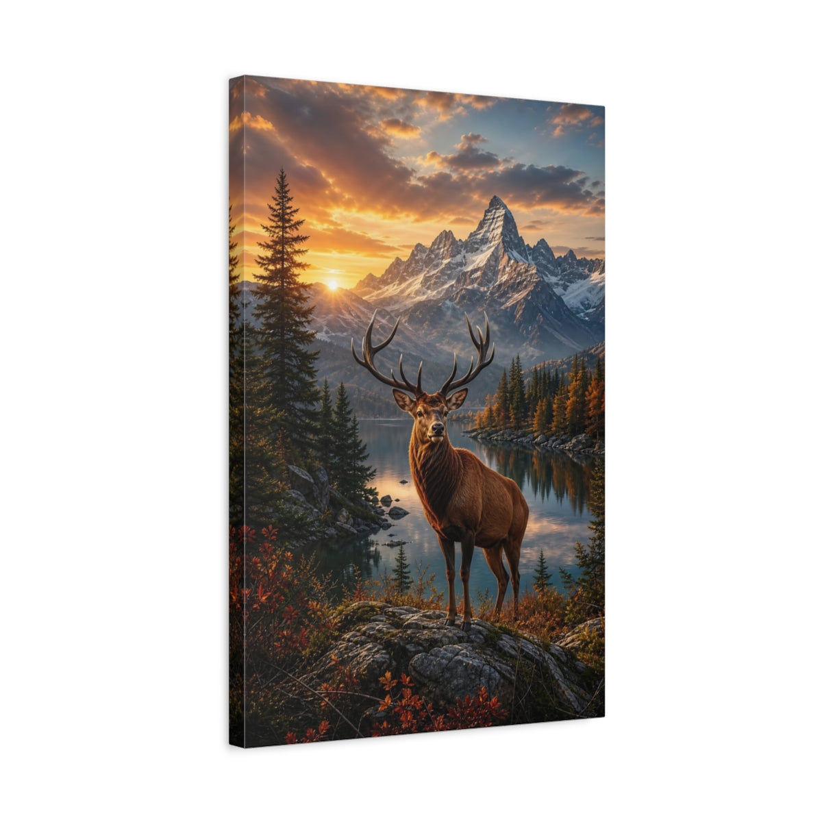 Nature Deer Brown and Orange Canvas Wall Art Print - Living Room, Above Sofa shown as canvas wall art