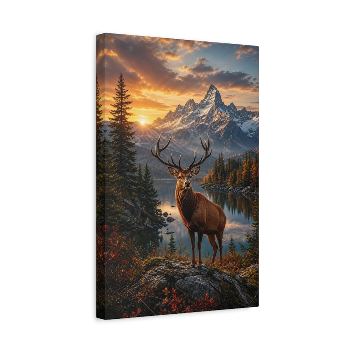 Nature Deer Brown and Orange Canvas Wall Art Print - Living Room, Above Sofa shown as canvas wall art