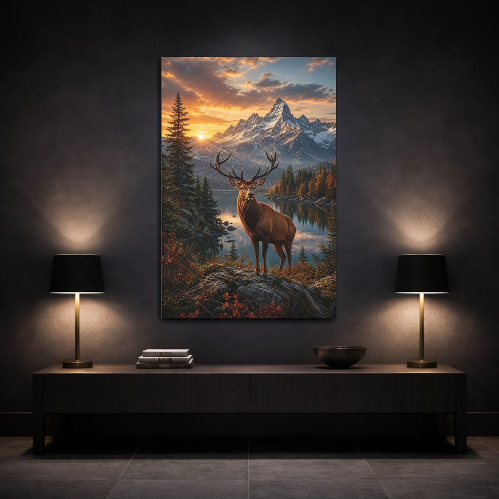 Mockup 3. Nature Deer Brown And Orange shown as stretched canvas wall art