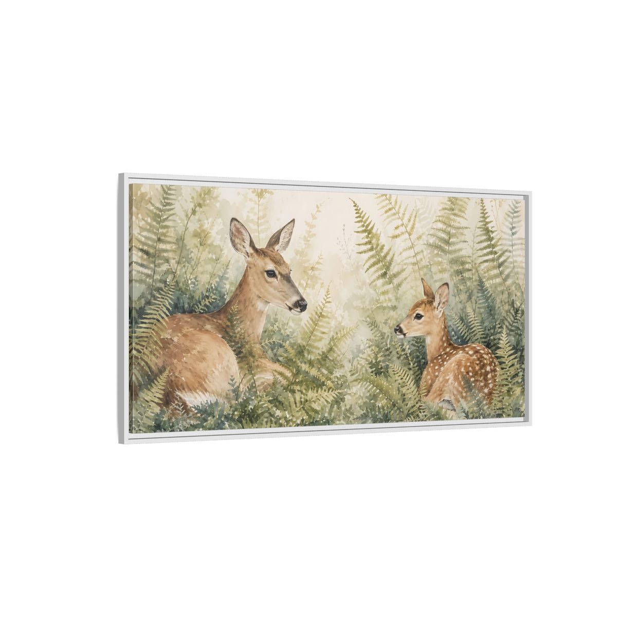 Side Mockup 3. Nature Deer Brown Green Wildlife shown as stretched canvas wall art