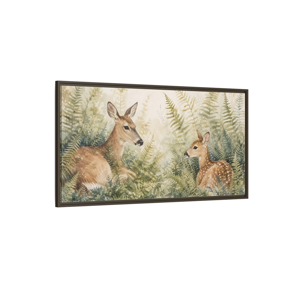 Side Mockup 4. Nature Deer Brown Green Wildlife shown as stretched canvas wall art