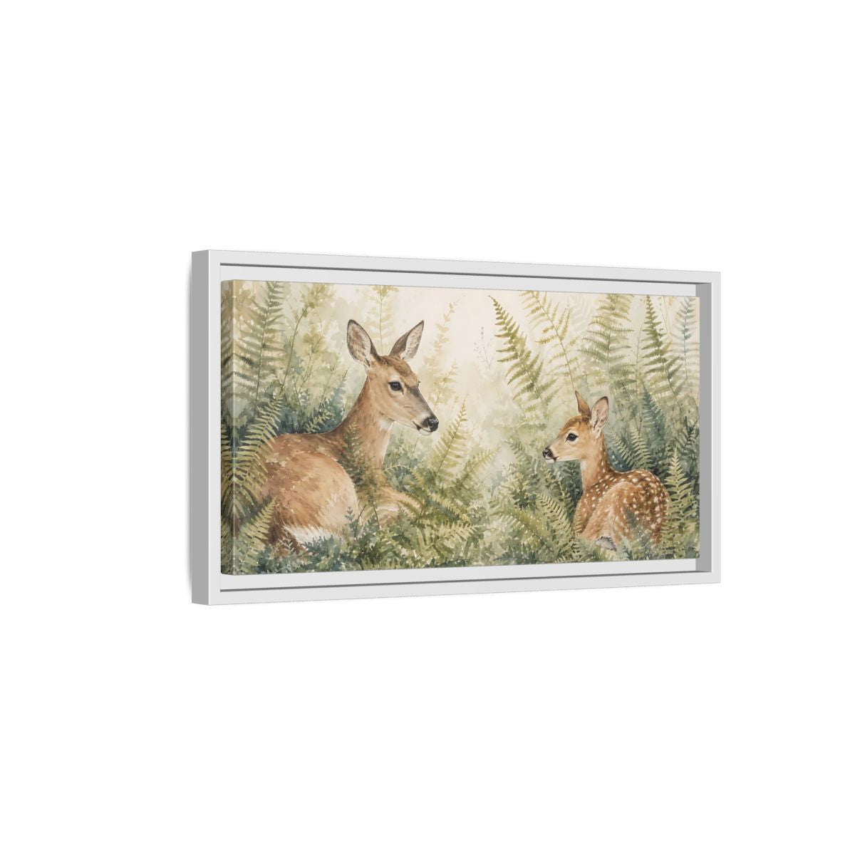 Side Mockup 6. Nature Deer Brown Green Wildlife shown as stretched canvas wall art