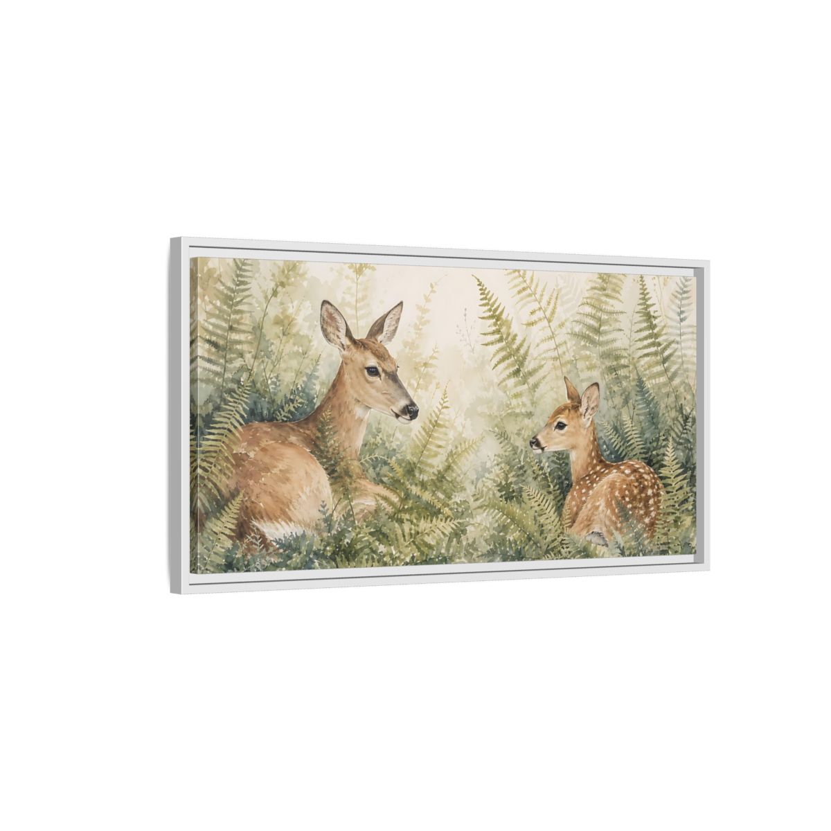 Side Mockup 1. Nature Deer Brown Green Wildlife shown as stretched canvas wall art