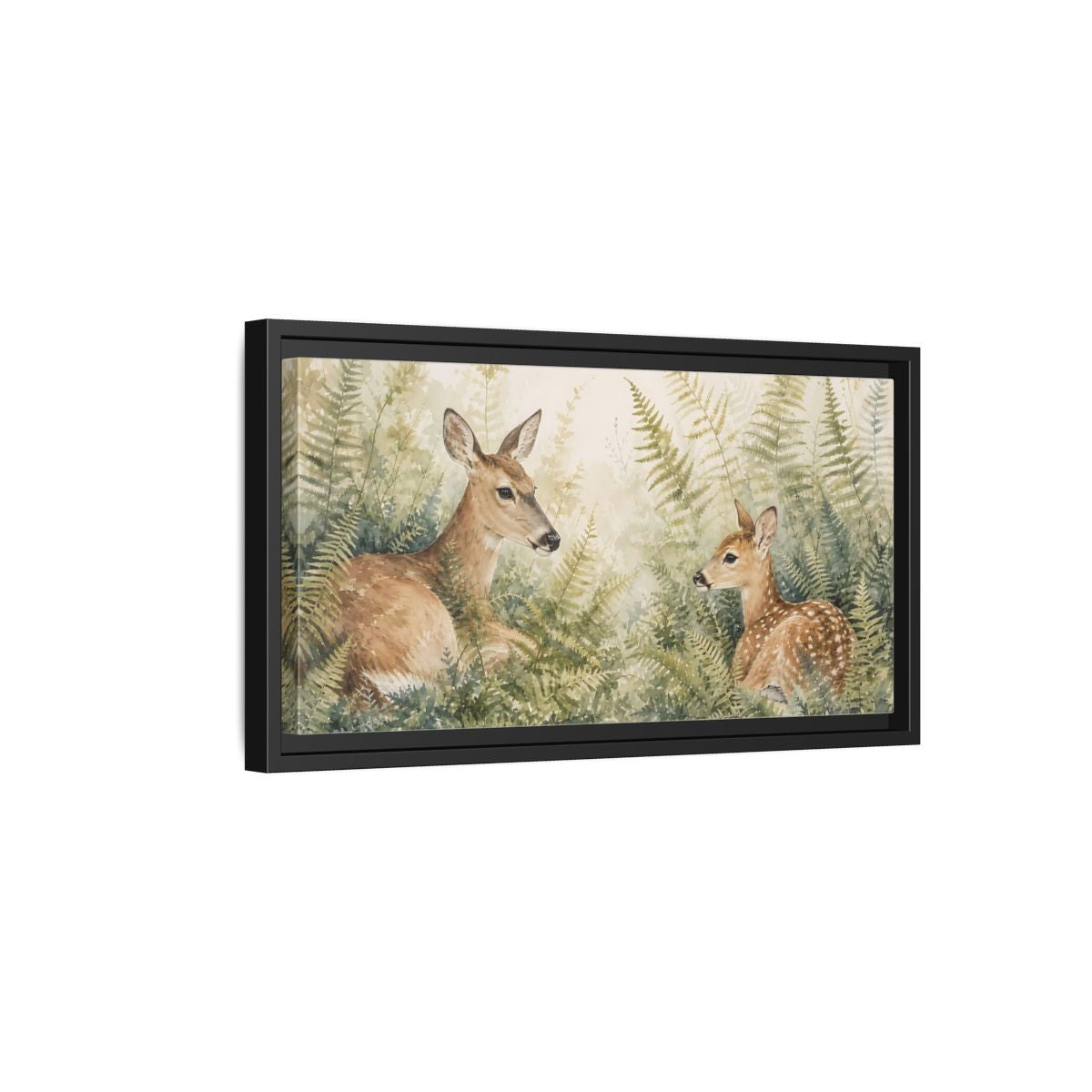 Side Mockup 8. Nature Deer Brown Green Wildlife shown as stretched canvas wall art