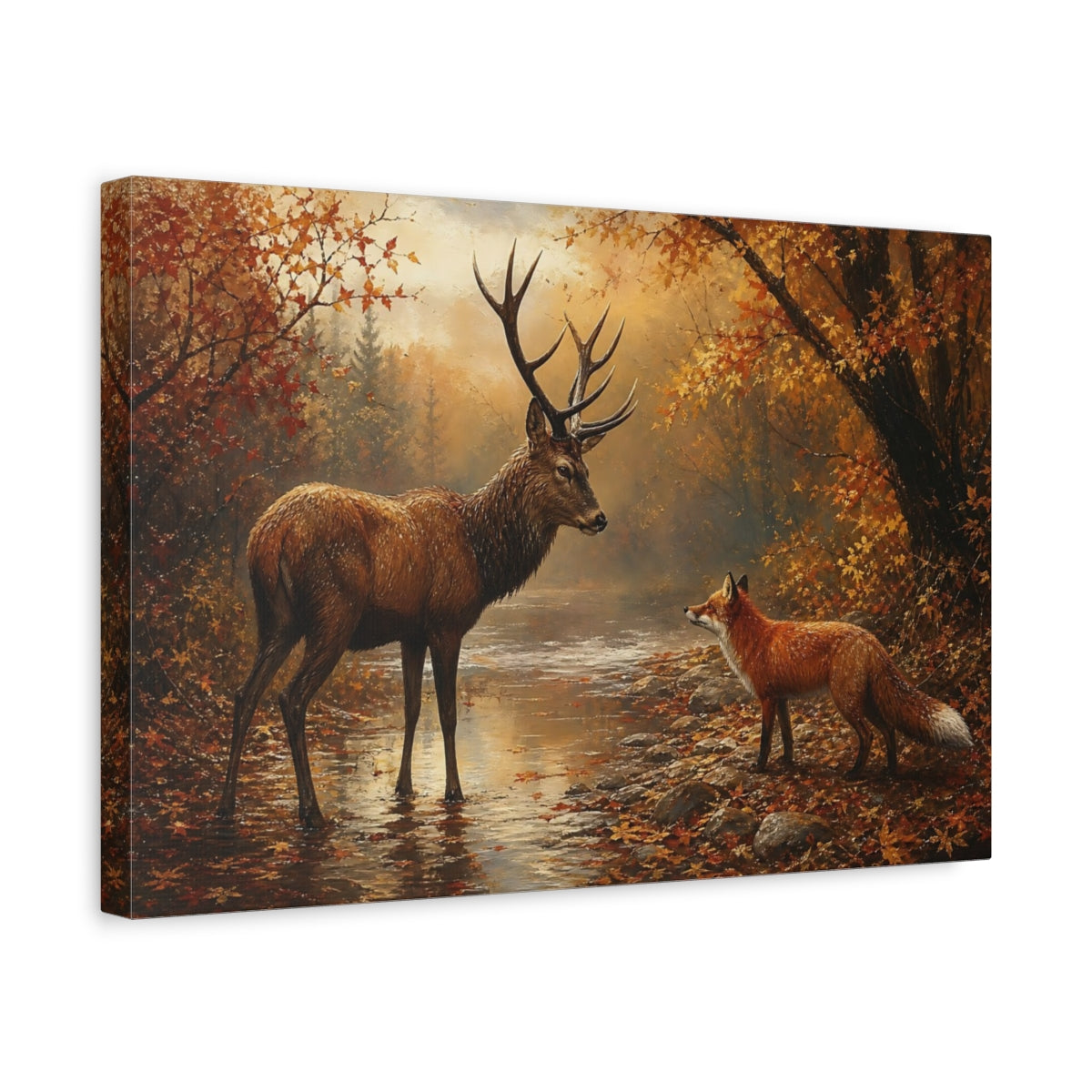 Side Mockup 4. Nature Deer, Fox Autumn Wildlife shown as stretched canvas wall art