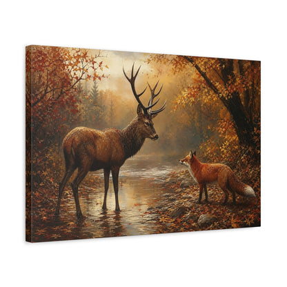 Side Mockup 3. Nature Deer, Fox Autumn Wildlife shown as stretched canvas wall art
