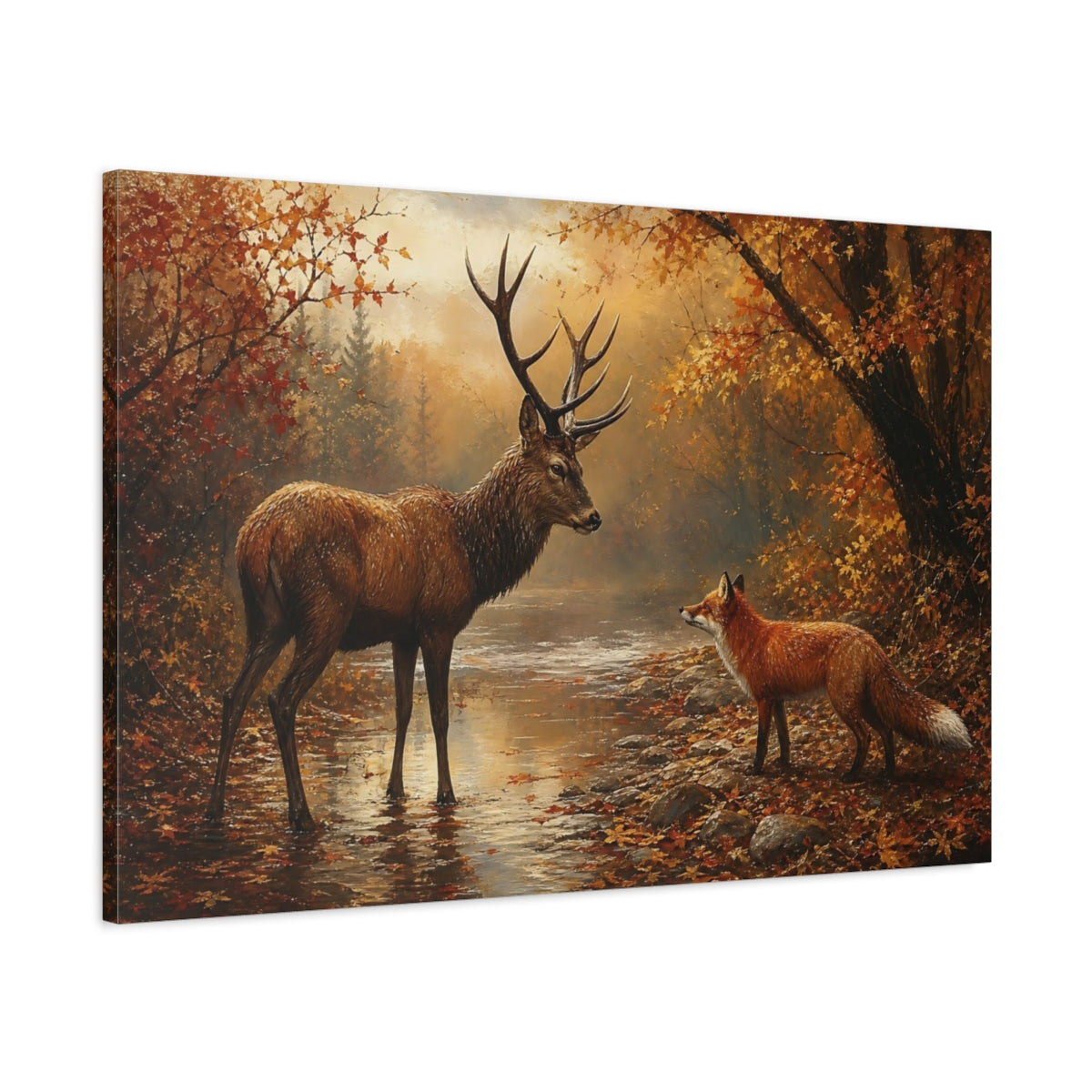 Main Mockup. Nature Deer, Fox Autumn Wildlife shown as stretched canvas wall art