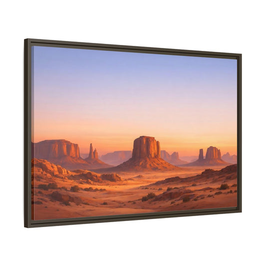 Main Mockup. Nature Desert Buttes Orange And Blue shown as stretched canvas wall art
