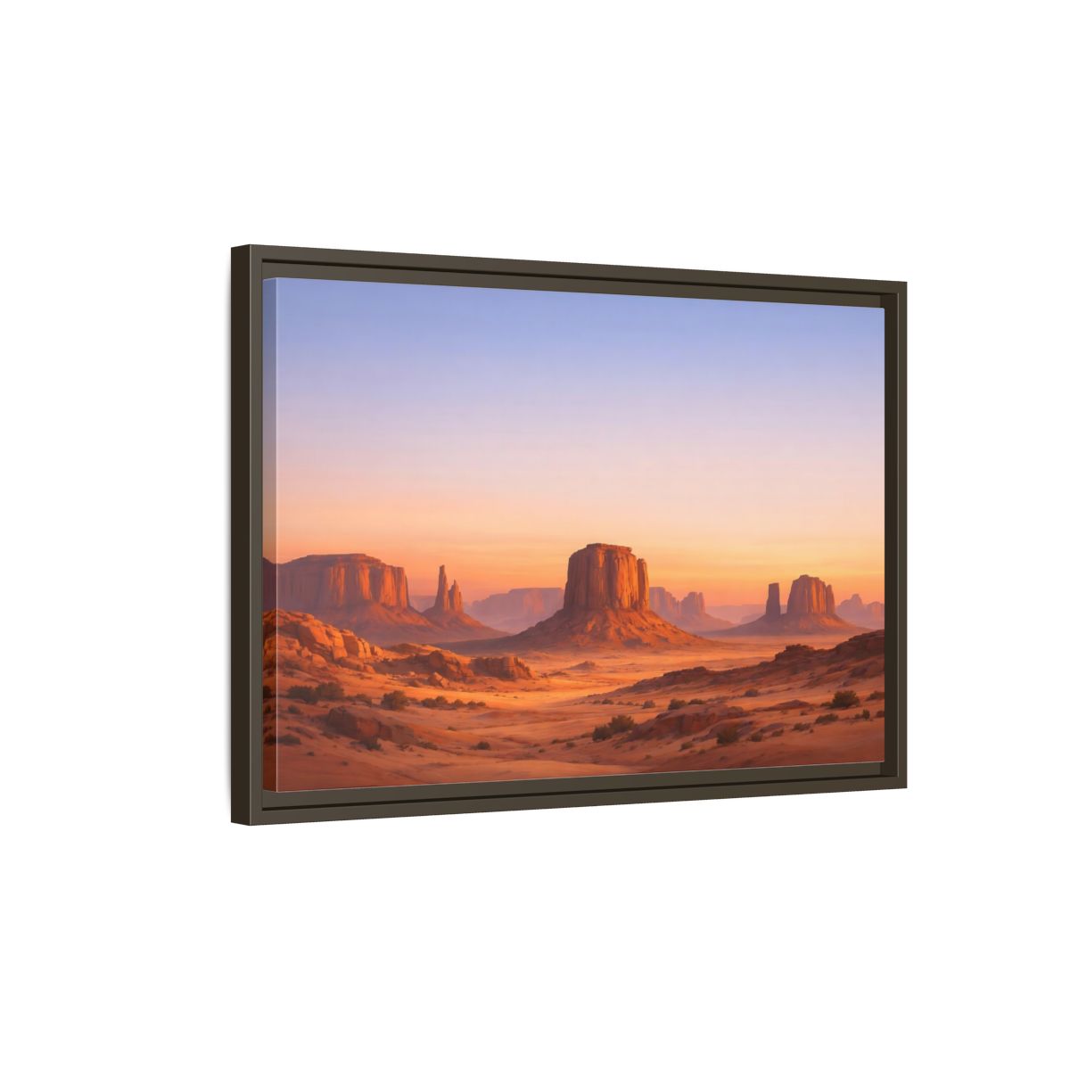 Side Mockup 2. Nature Desert Buttes Orange And Blue shown as stretched canvas wall art