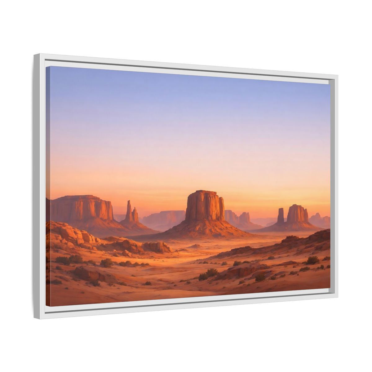 Side Mockup 10. Nature Desert Buttes Orange And Blue shown as stretched canvas wall art