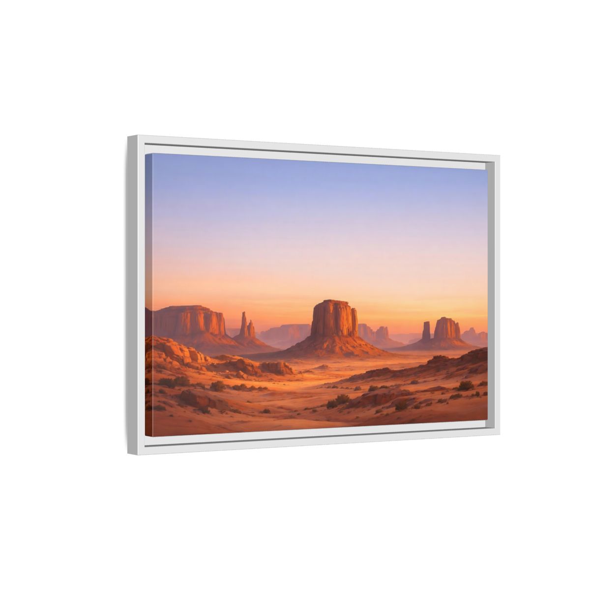 Side Mockup 1. Nature Desert Buttes Orange And Blue shown as stretched canvas wall art