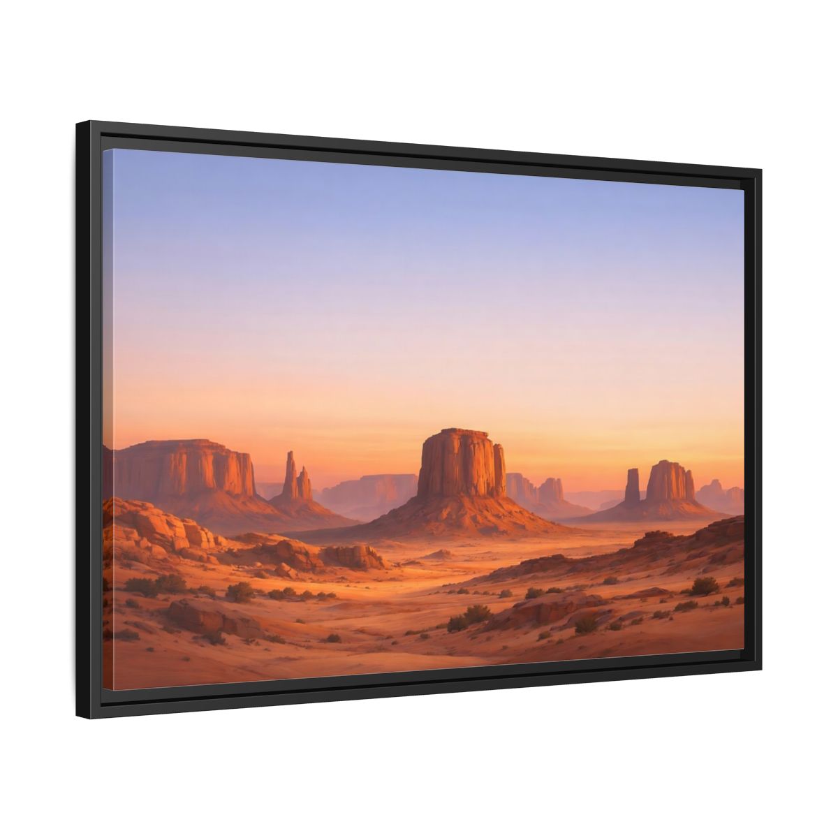 Side Mockup 14. Nature Desert Buttes Orange And Blue shown as stretched canvas wall art