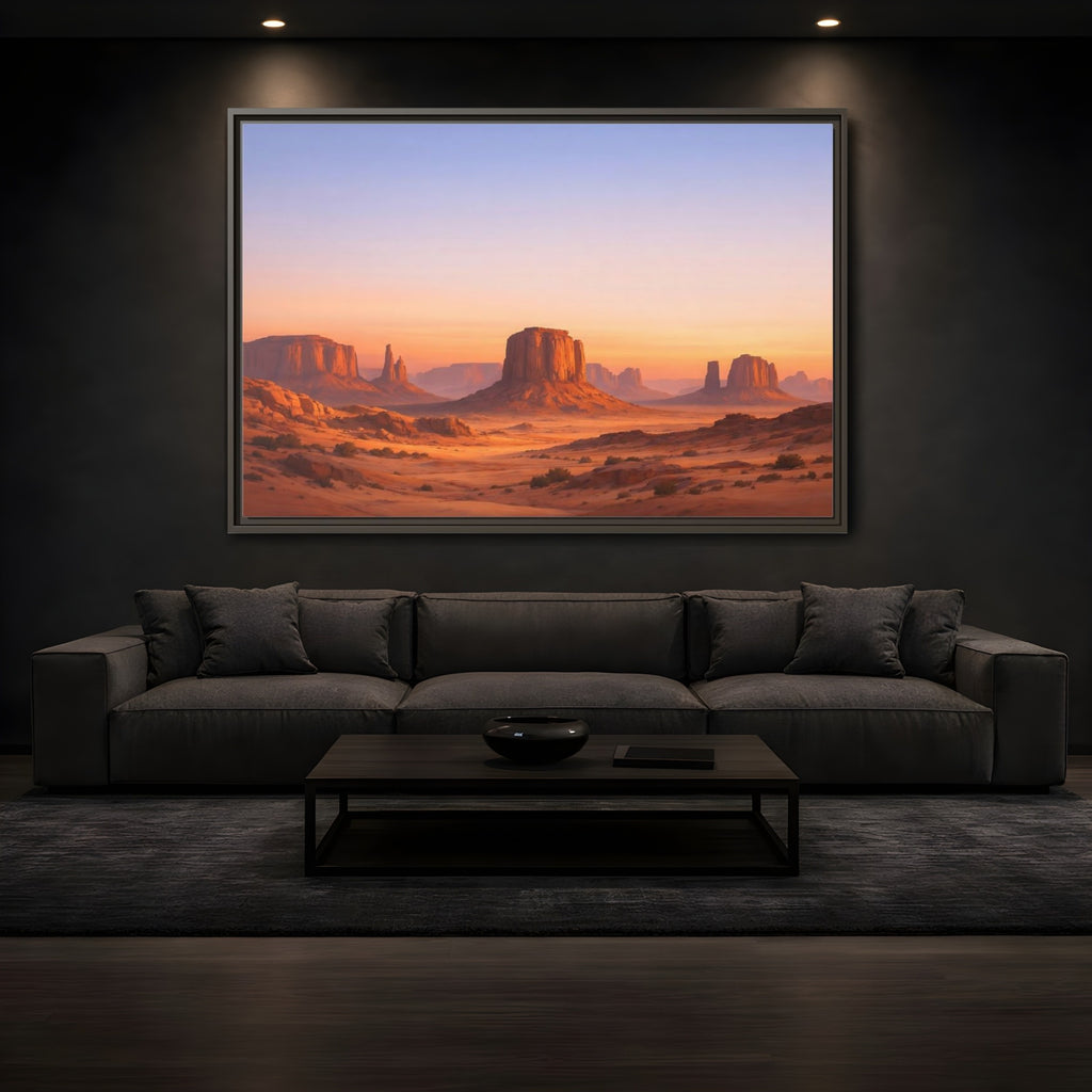 Mockup 3. Nature Desert Buttes Orange And Blue shown as stretched canvas wall art