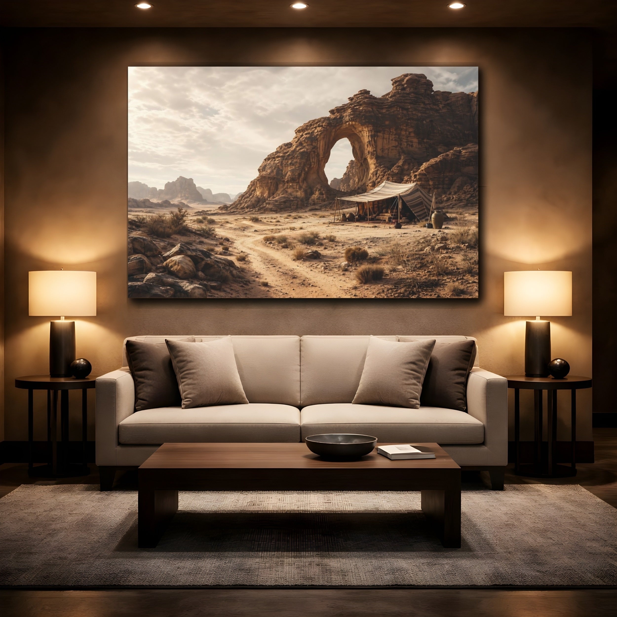 Mockup 2. Nature Desert Camp Brown Desert Landscape shown as stretched canvas wall art