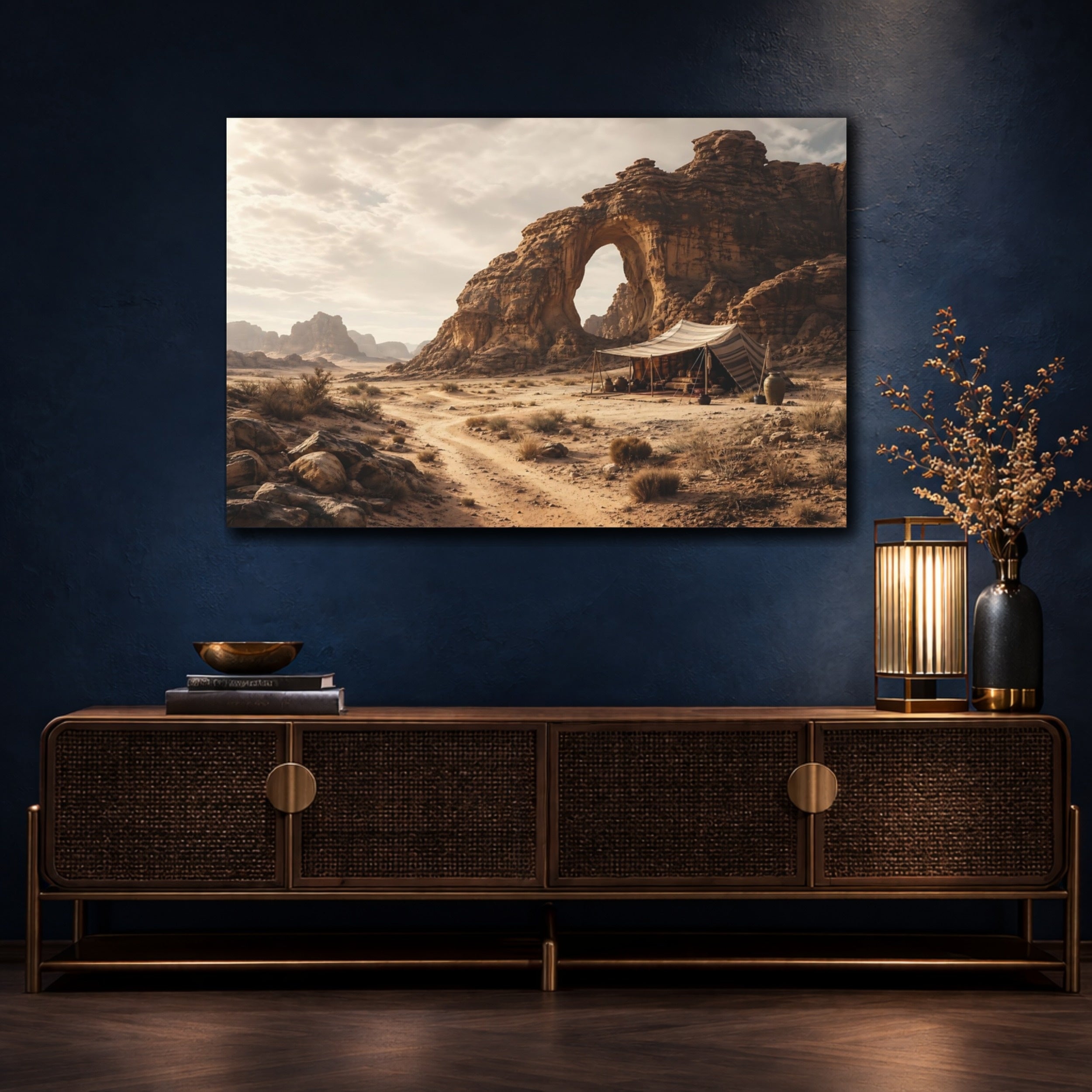 Mockup 4. Nature Desert Camp Brown Desert Landscape shown as stretched canvas wall art