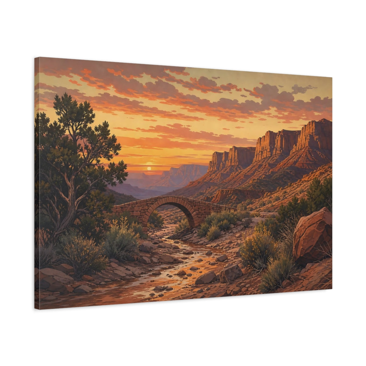 Main Mockup. Nature Desert Canyon Orange Desert Sunset shown as stretched canvas wall art