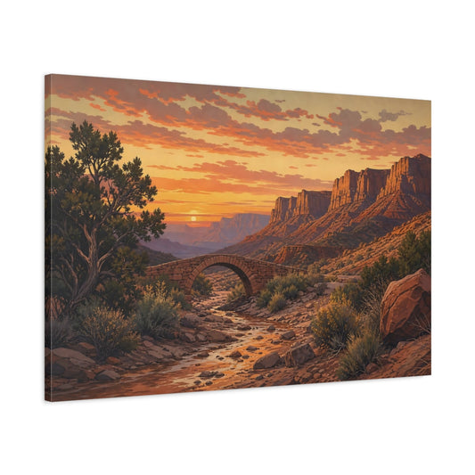 Main Mockup. Nature Desert Canyon Orange Desert Sunset shown as stretched canvas wall art