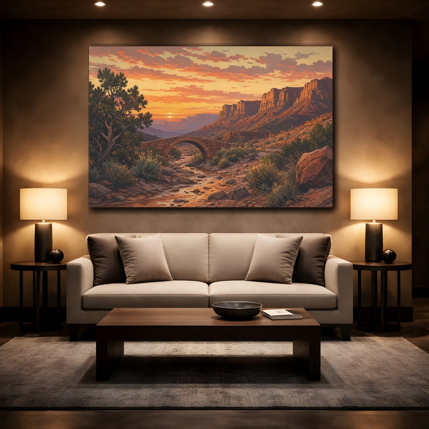 Mockup 2. Nature Desert Canyon Orange Desert Sunset shown as stretched canvas wall art