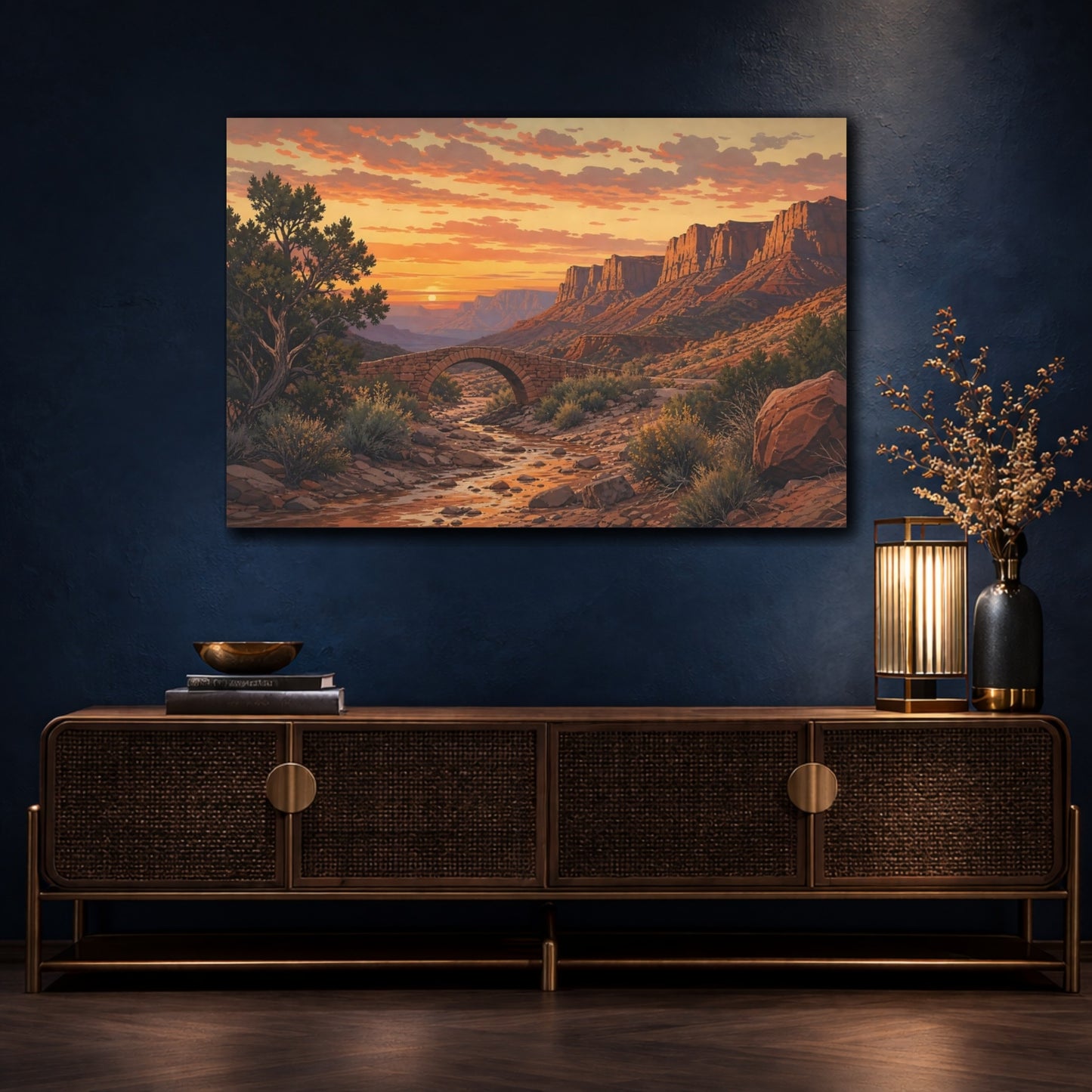 Mockup 4. Nature Desert Canyon Orange Desert Sunset shown as stretched canvas wall art