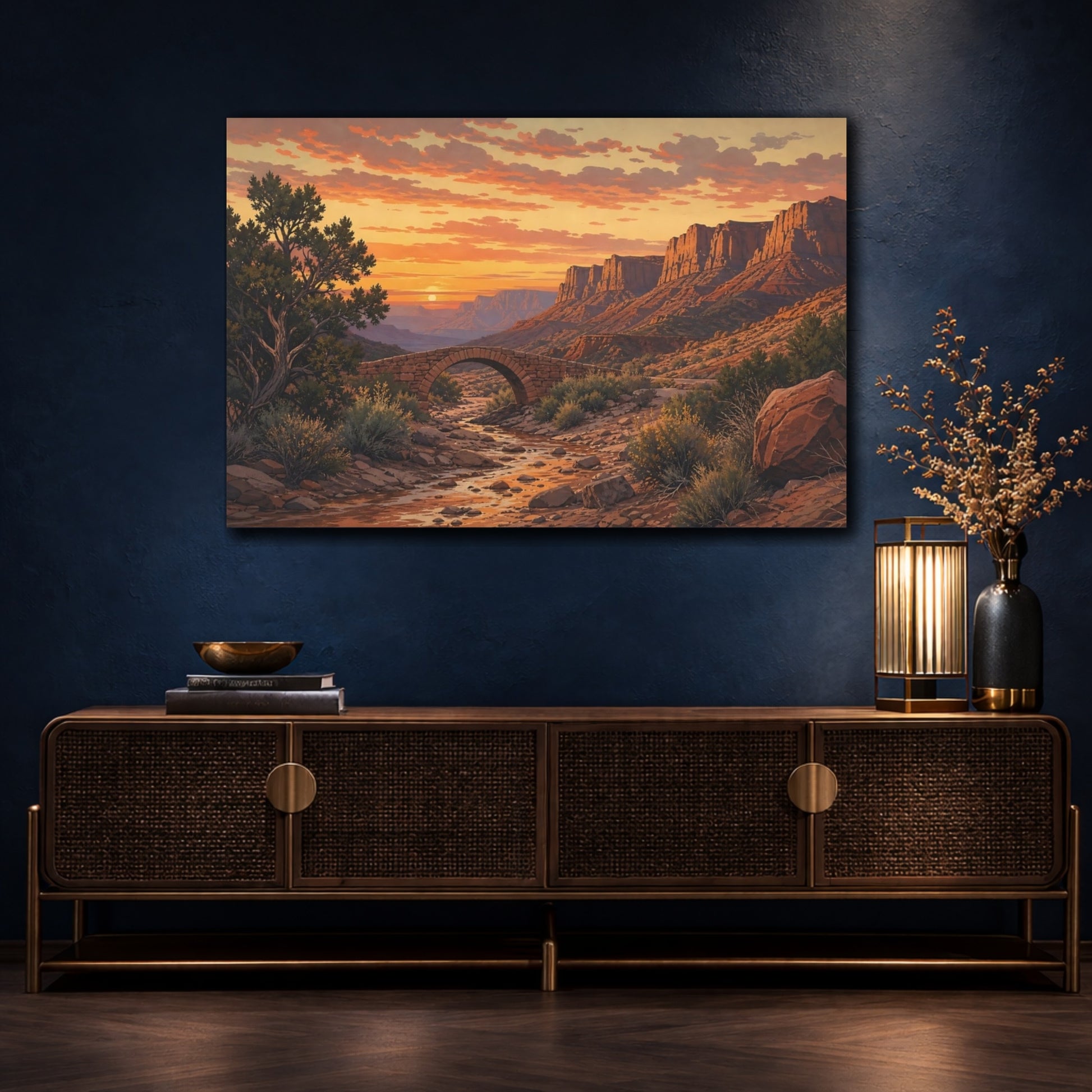 Mockup 4. Nature Desert Canyon Orange Desert Sunset shown as stretched canvas wall art