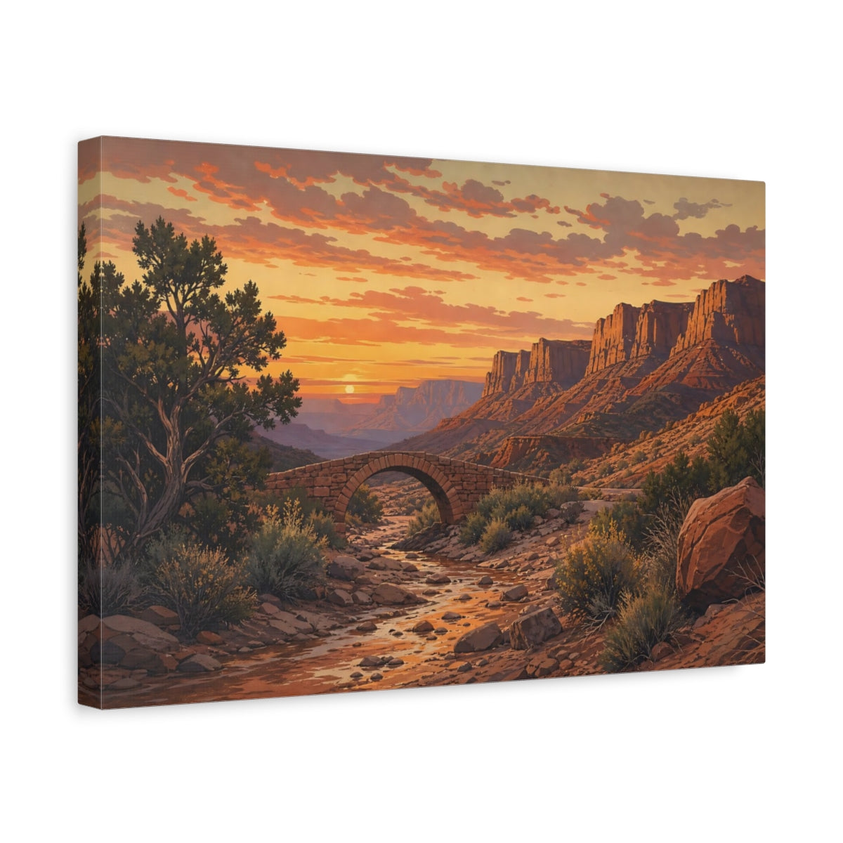 Side Mockup 4. Nature Desert Canyon Orange Desert Sunset shown as stretched canvas wall art