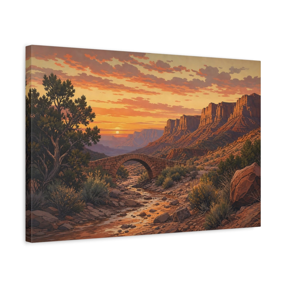 Side Mockup 3. Nature Desert Canyon Orange Desert Sunset shown as stretched canvas wall art