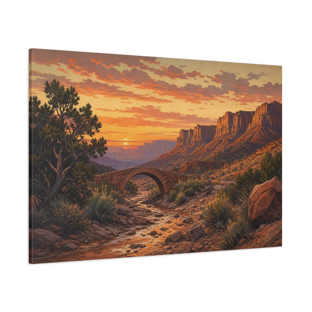 Side Mockup 1. Nature Desert Canyon Orange Desert Sunset shown as stretched canvas wall art