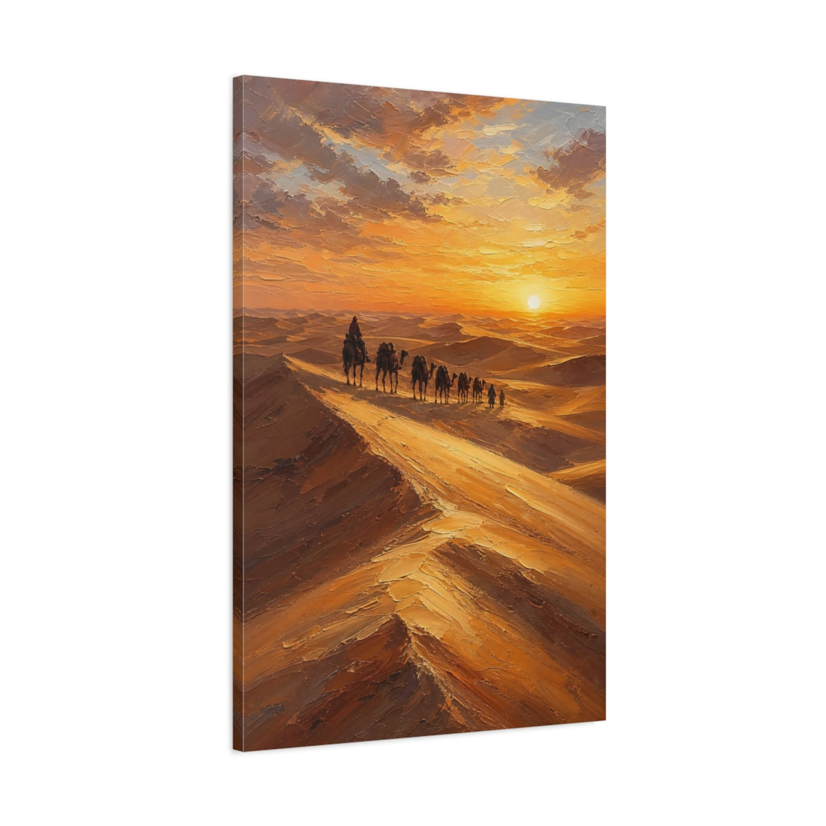 Main Mockup. Nature Desert Caravan Orange And Brown shown as stretched canvas wall art
