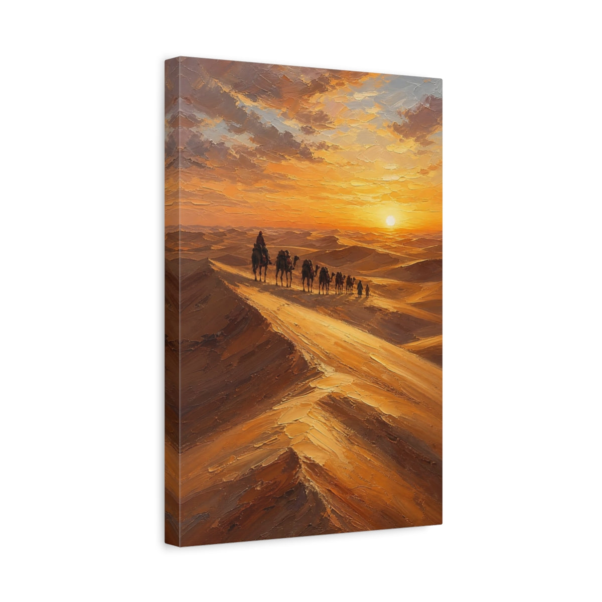 Side Mockup 4. Nature Desert Caravan Orange And Brown shown as stretched canvas wall art