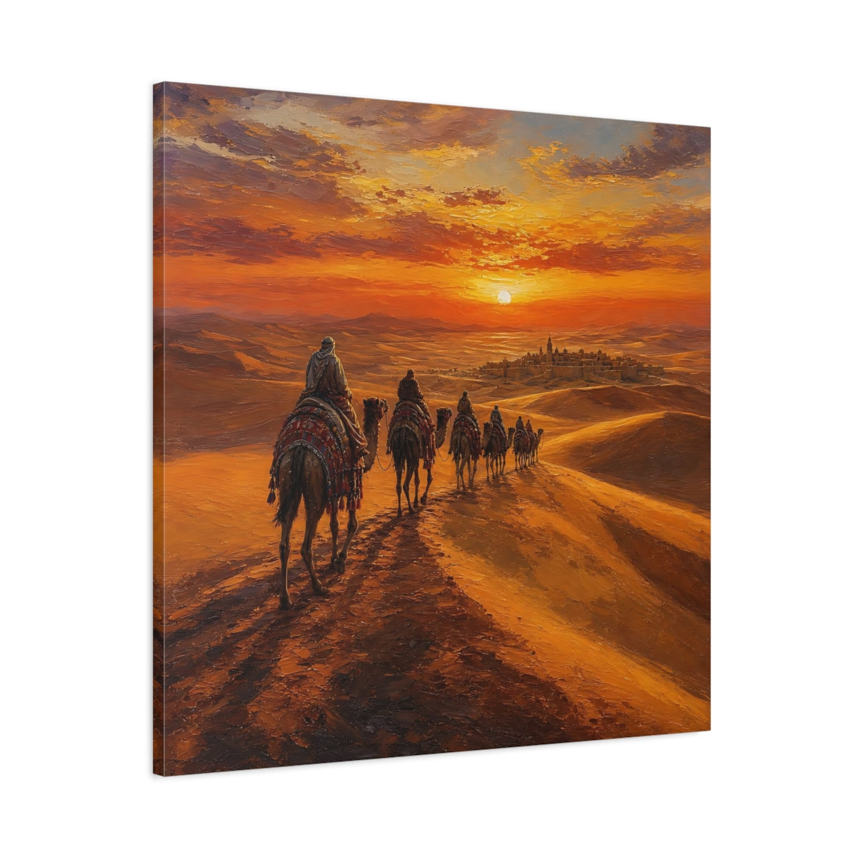 Main Mockup. Nature Desert Caravan Orange Desert shown as stretched canvas wall art