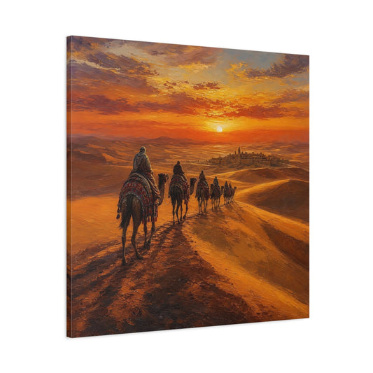 Main Mockup. Nature Desert Caravan Orange Desert shown as stretched canvas wall art