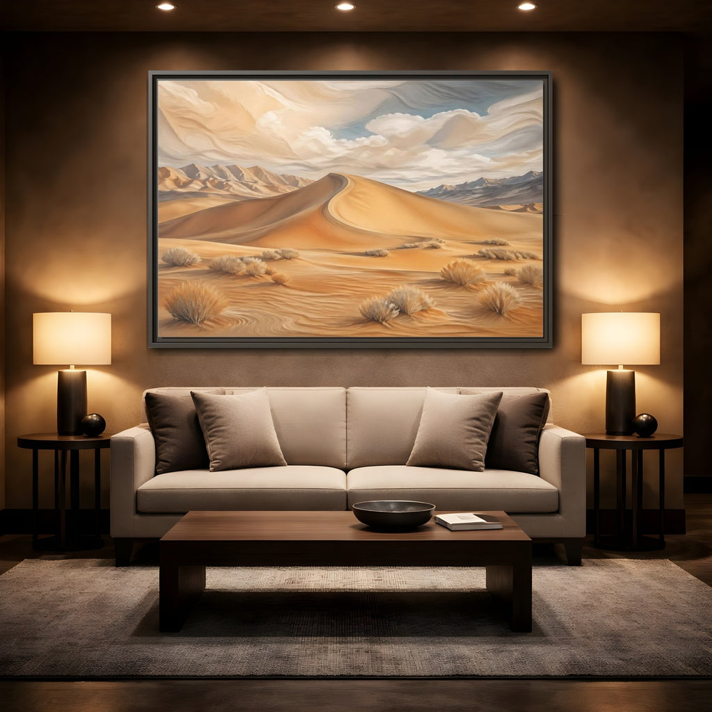 Mockup 2. Nature Desert Dune Warm Desert Landscape shown as stretched canvas wall art