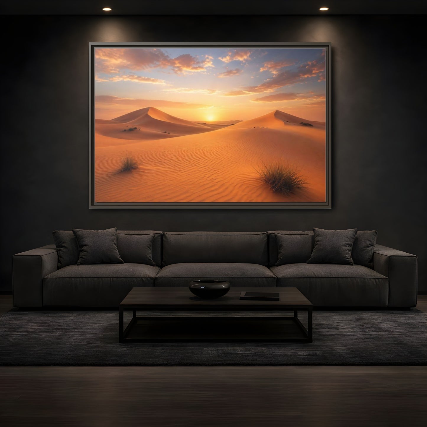 Mockup 3. Nature Desert Dunes Desert Sunset Orange shown as stretched canvas wall art