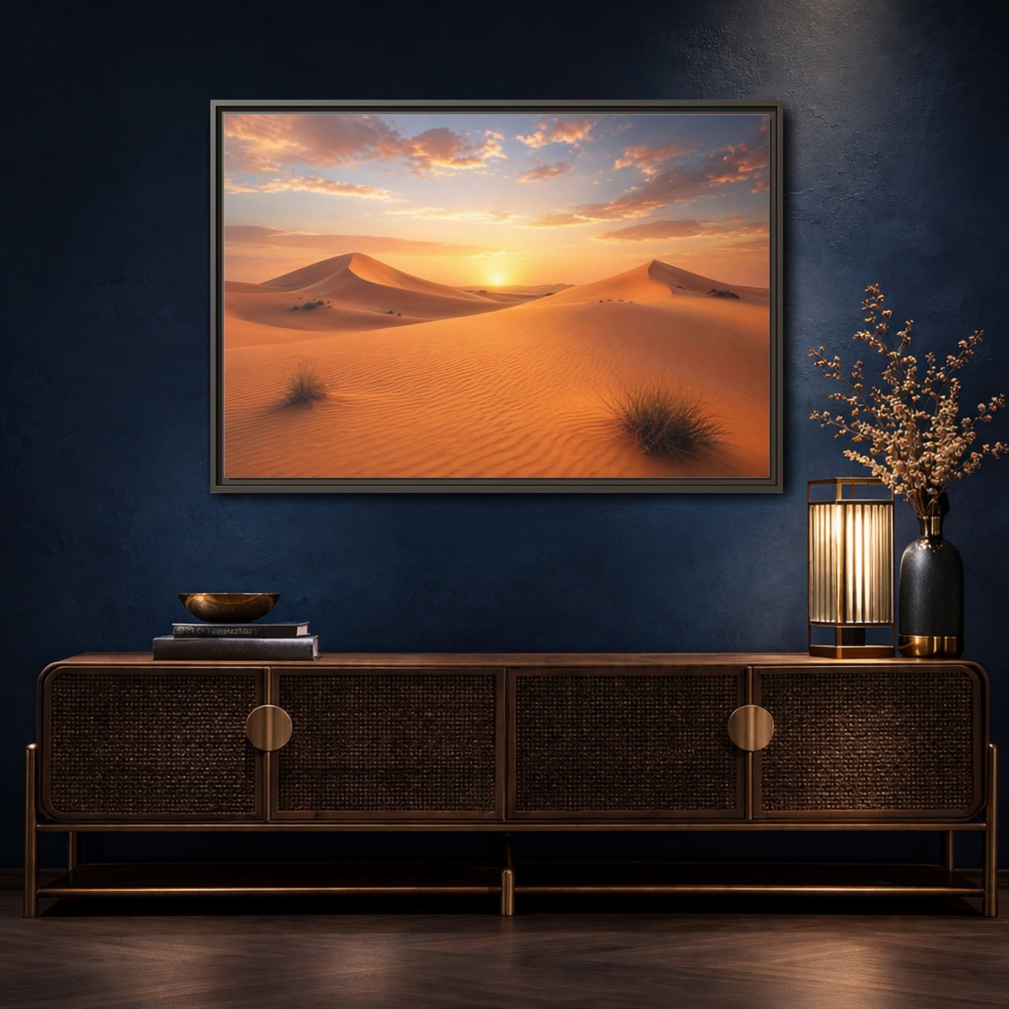 Mockup 4. Nature Desert Dunes Desert Sunset Orange shown as stretched canvas wall art
