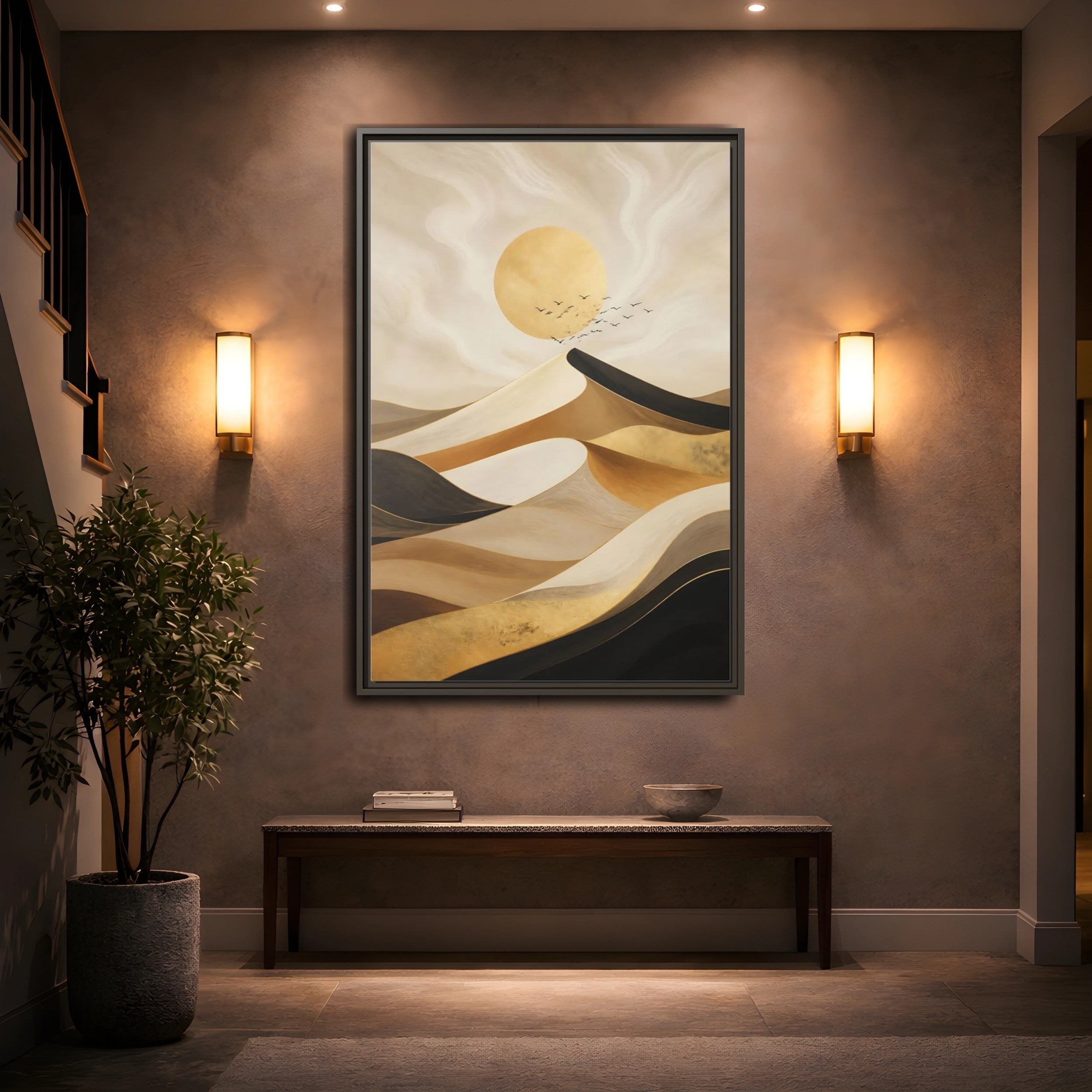 Mockup 2. Nature Desert Dunes Gold Desert Dunes shown as stretched canvas wall art