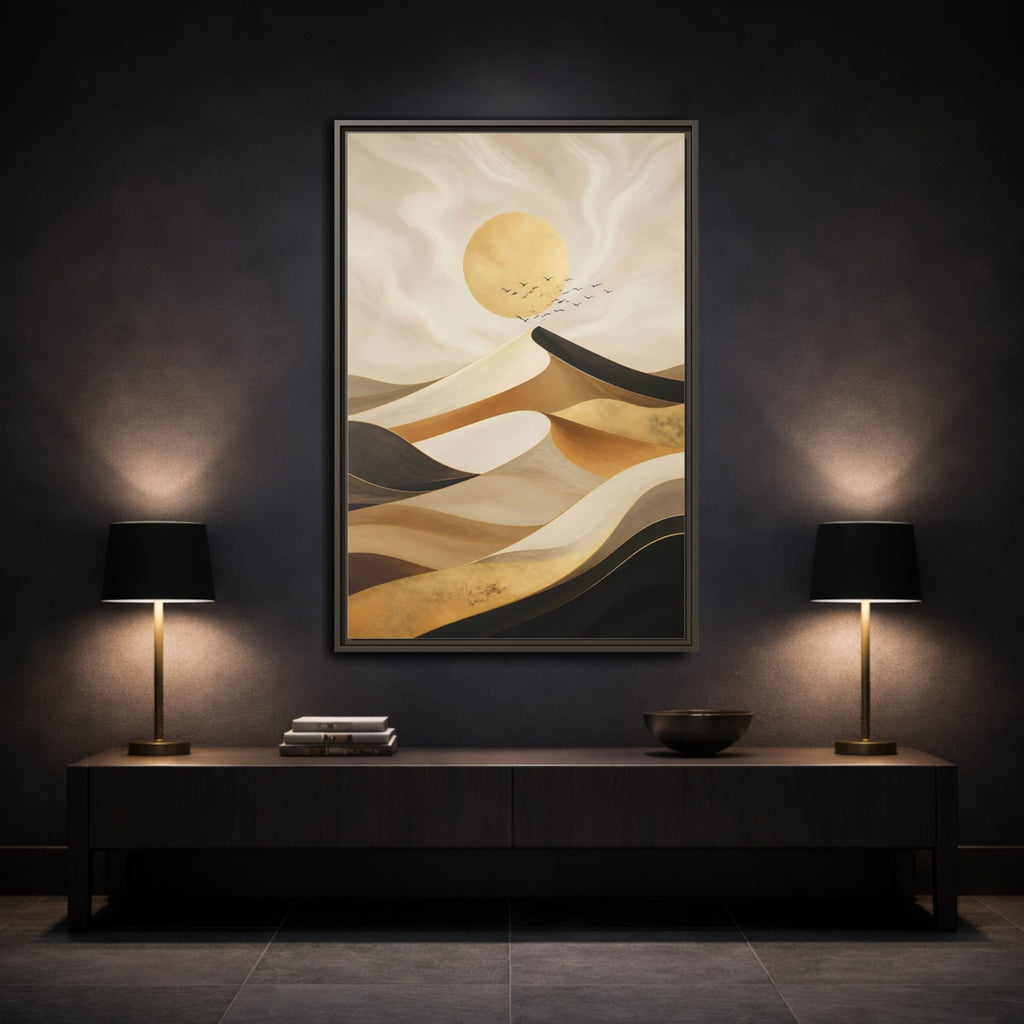 Mockup 3. Nature Desert Dunes Gold Desert Dunes shown as stretched canvas wall art