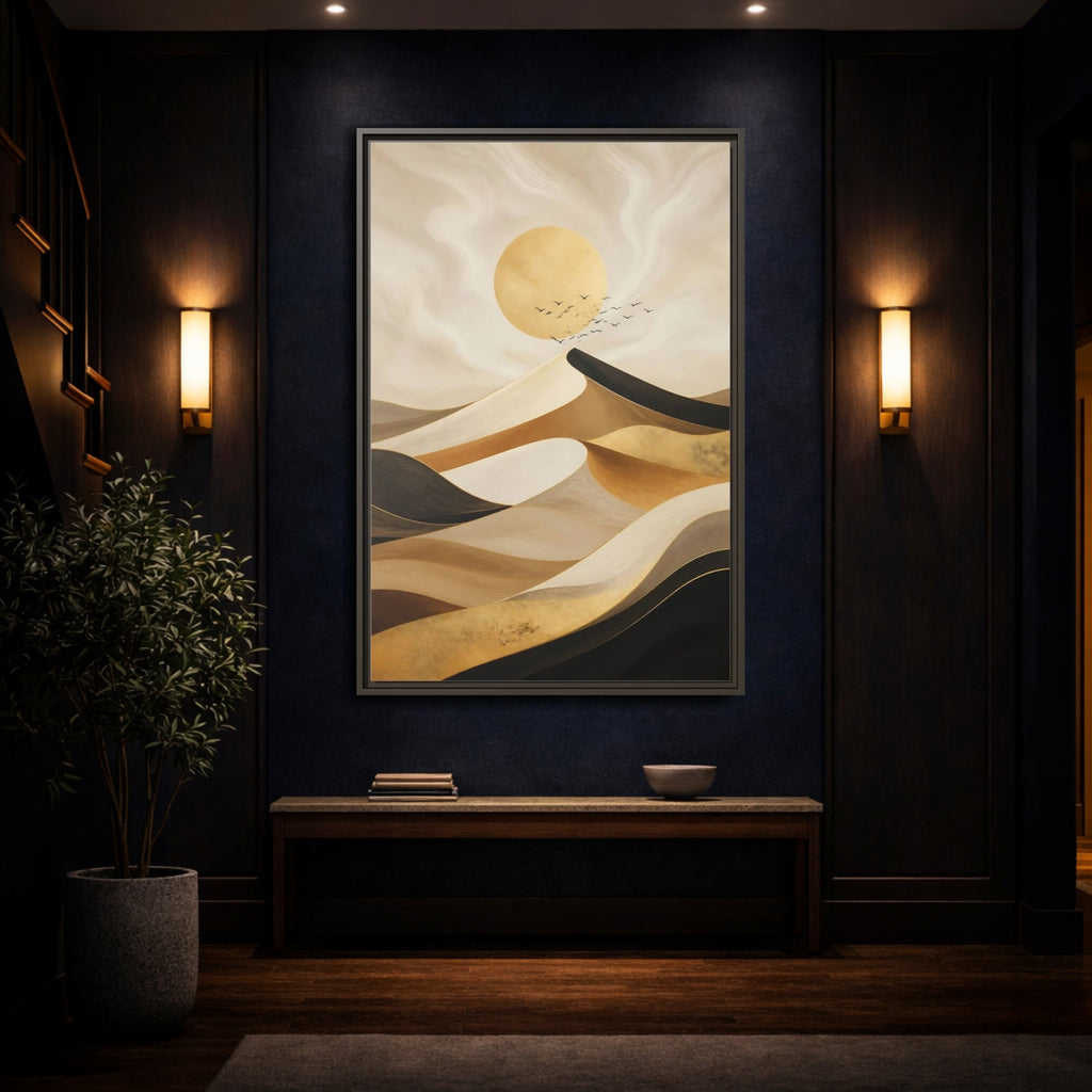 Mockup 4. Nature Desert Dunes Gold Desert Dunes shown as stretched canvas wall art