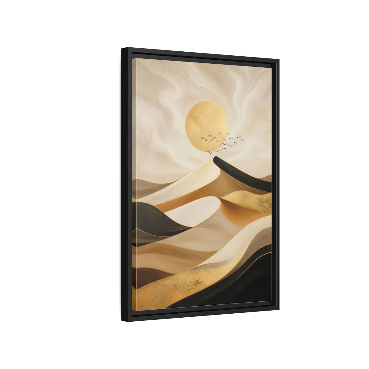 Side Mockup 3. Nature Desert Dunes Gold Desert Dunes shown as stretched canvas wall art