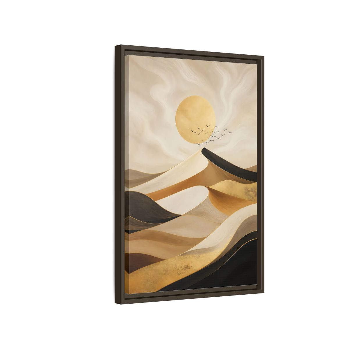 Side Mockup 2. Nature Desert Dunes Gold Desert Dunes shown as stretched canvas wall art