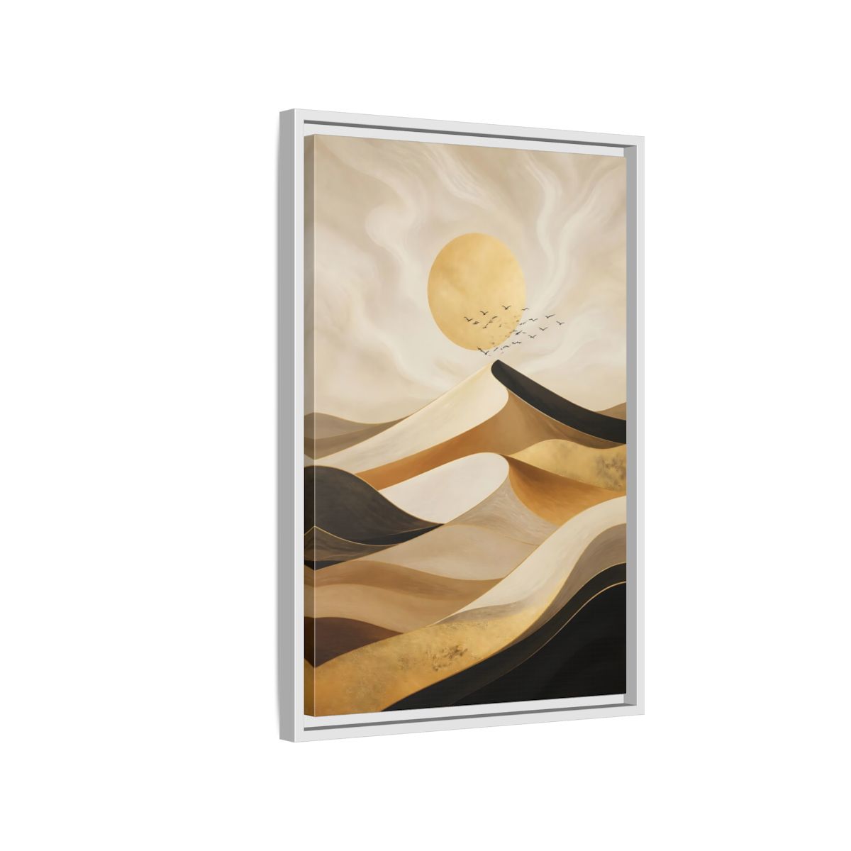Side Mockup 1. Nature Desert Dunes Gold Desert Dunes shown as stretched canvas wall art