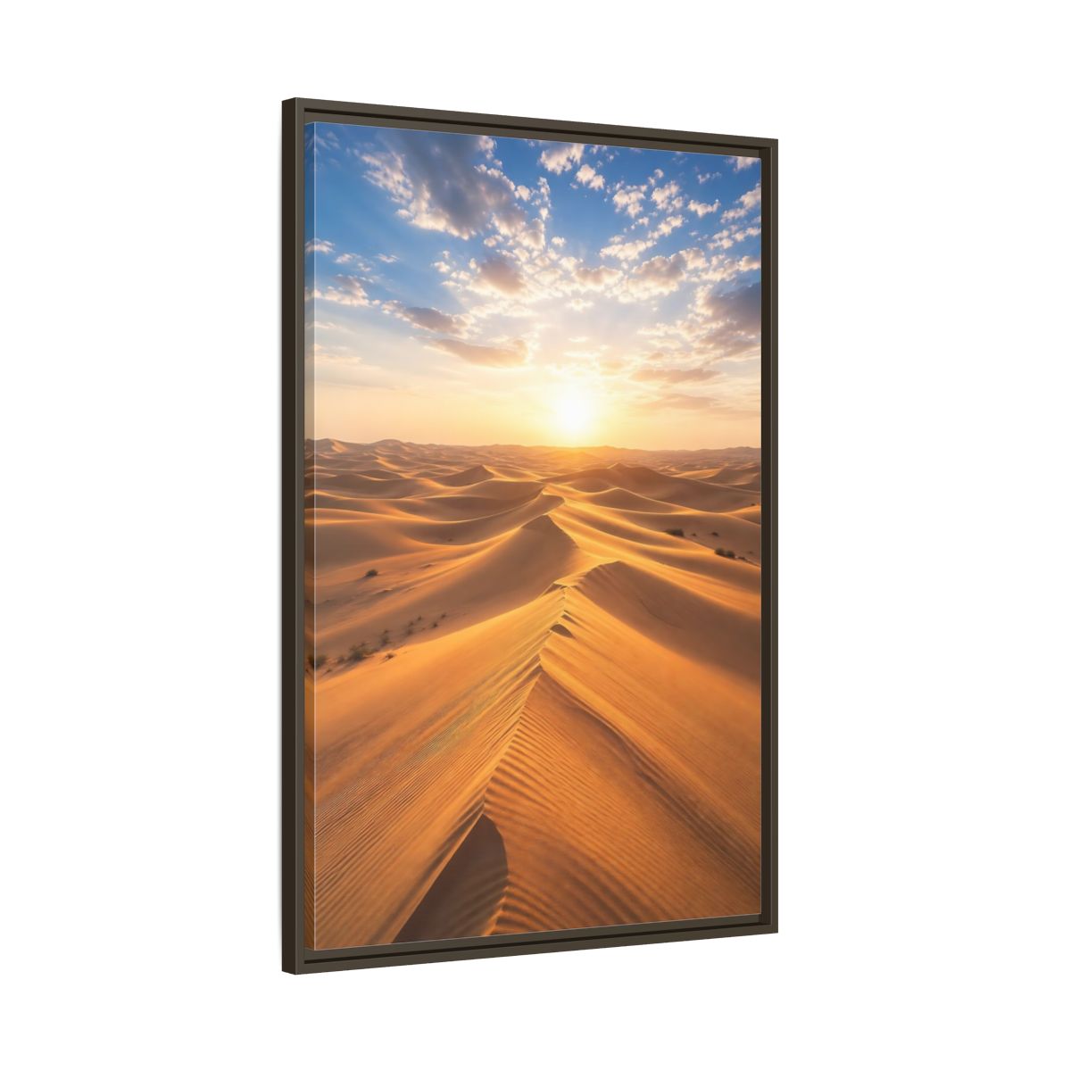 Main Mockup. Nature Desert Dunes Golden Desert Sunset shown as stretched canvas wall art