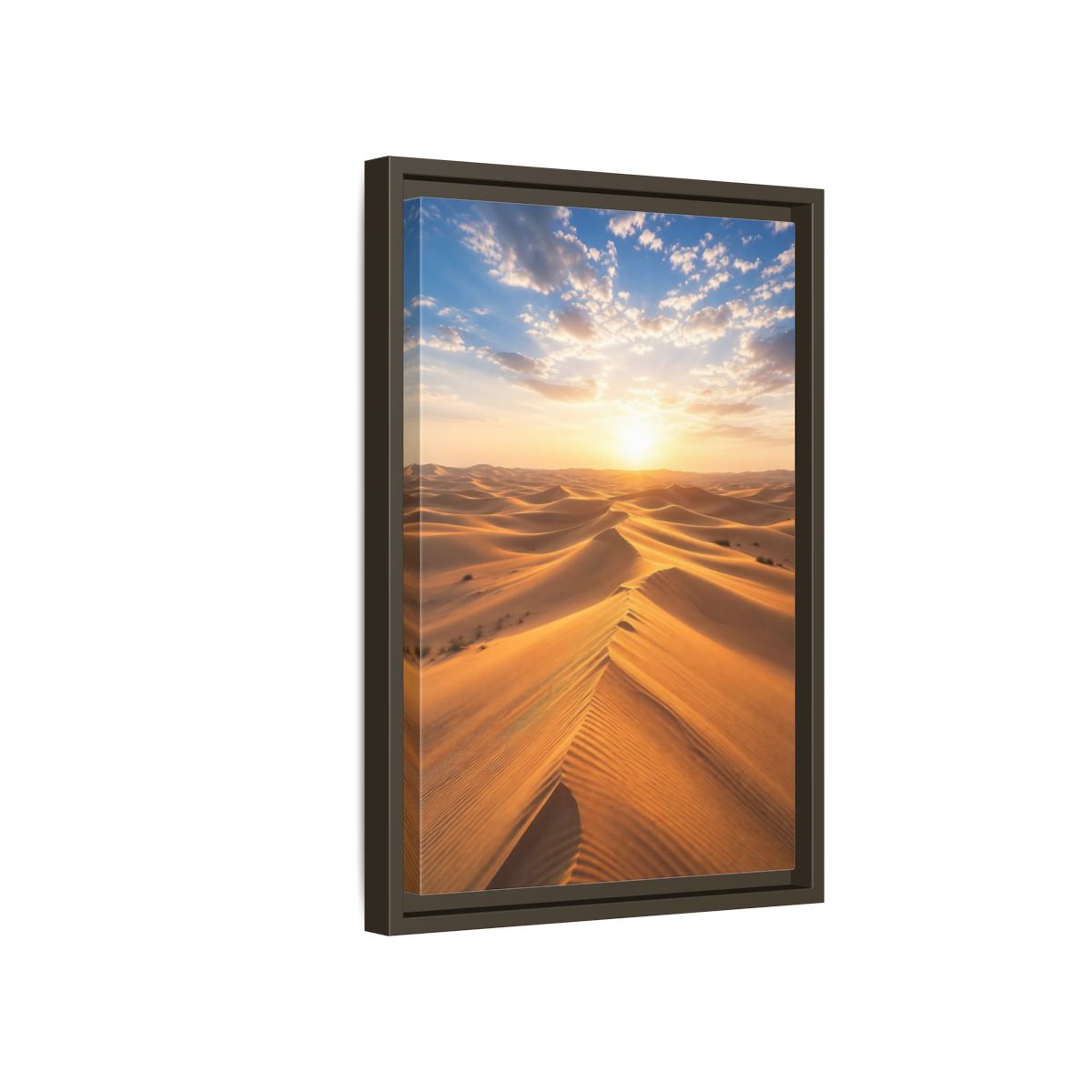 Side Mockup 5. Nature Desert Dunes Golden Desert Sunset shown as stretched canvas wall art