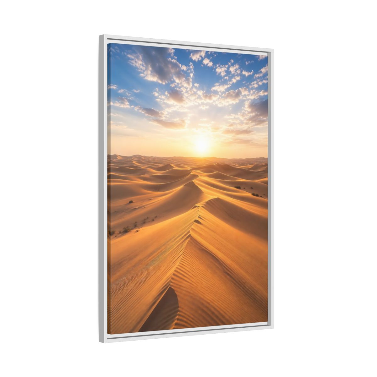 Side Mockup 9. Nature Desert Dunes Golden Desert Sunset shown as stretched canvas wall art