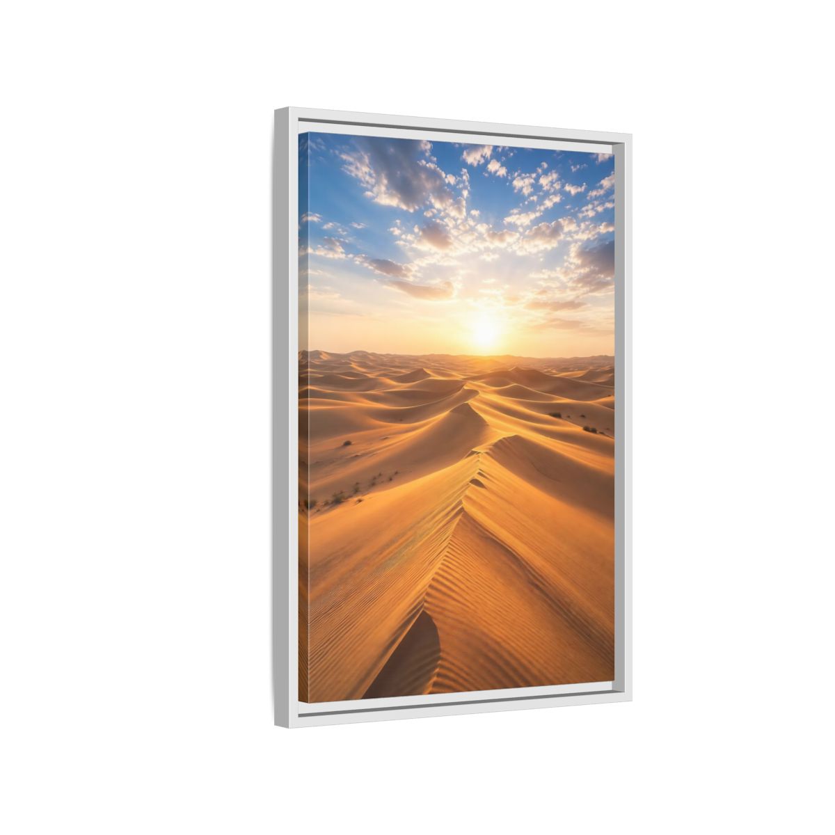 Side Mockup 1. Nature Desert Dunes Golden Desert Sunset shown as stretched canvas wall art