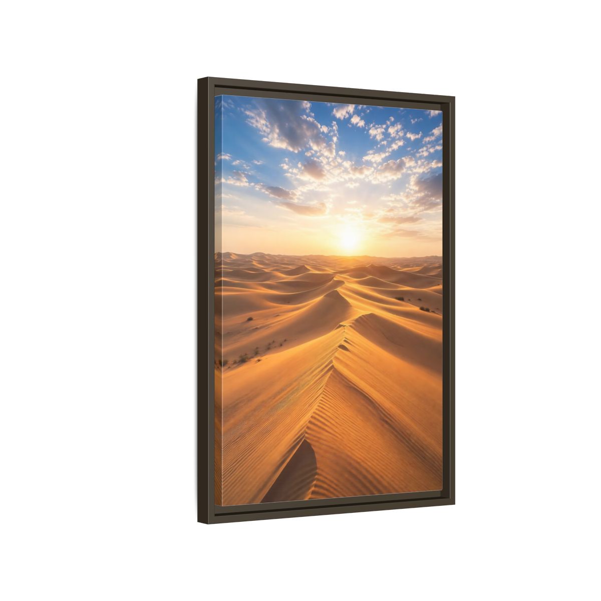 Side Mockup 2. Nature Desert Dunes Golden Desert Sunset shown as stretched canvas wall art