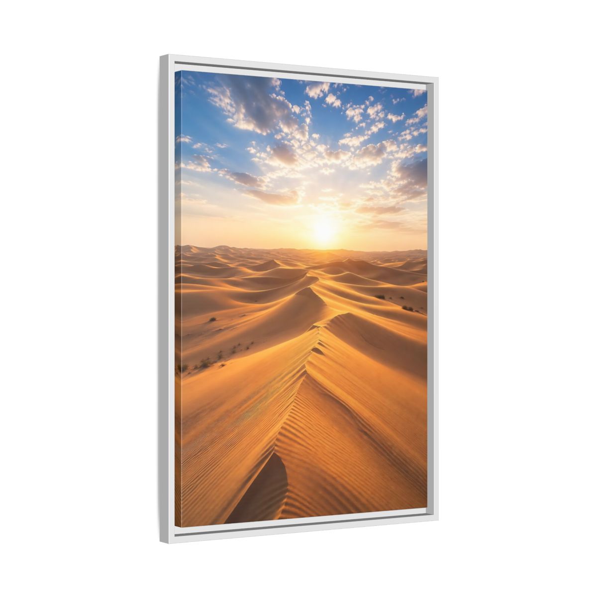 Side Mockup 10. Nature Desert Dunes Golden Desert Sunset shown as stretched canvas wall art