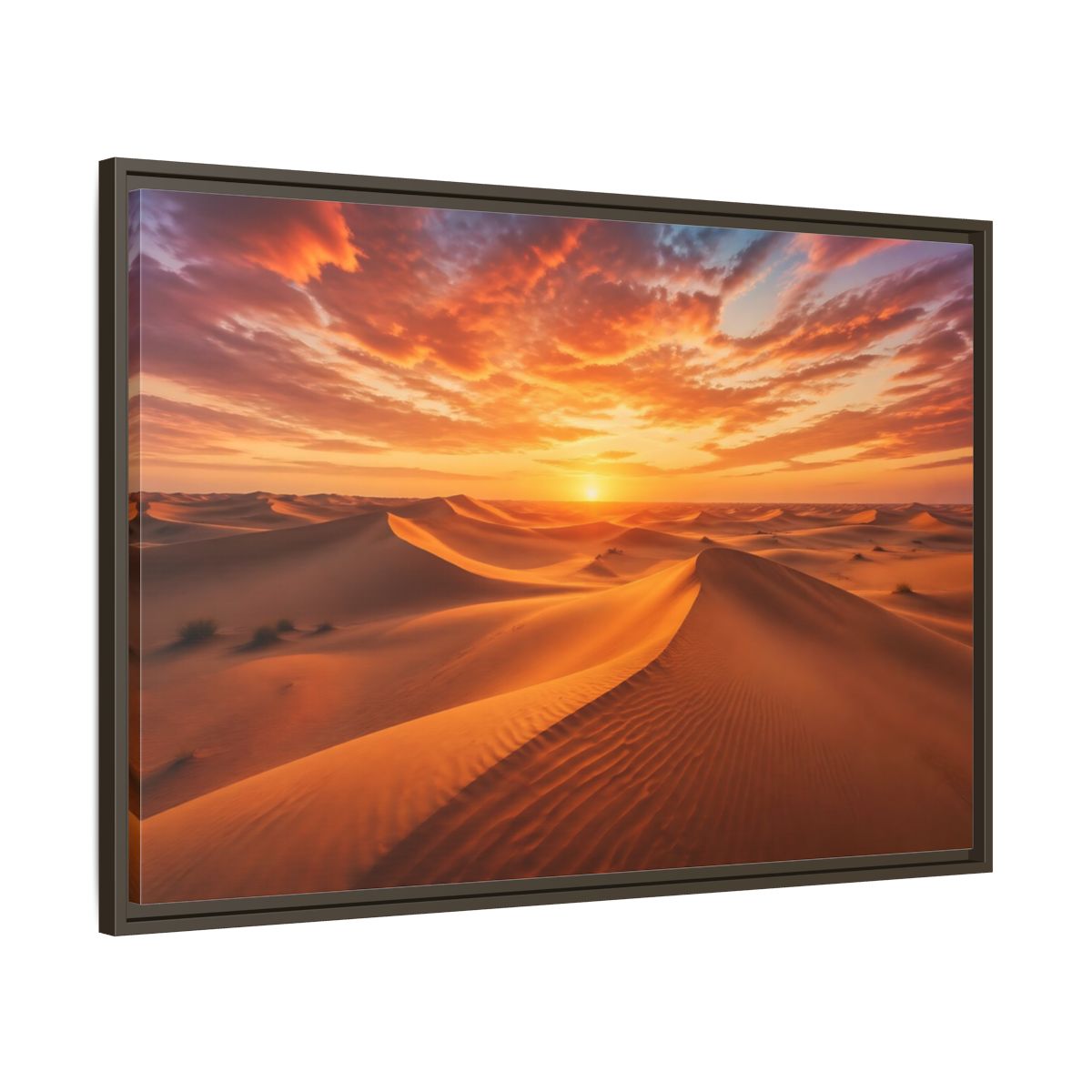 Main Mockup. Nature Desert Dunes Orange Desert Sunset shown as stretched canvas wall art